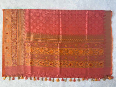 Jute by Silk Saree | Shade of Coral Pink | Handwoven | Ships from California